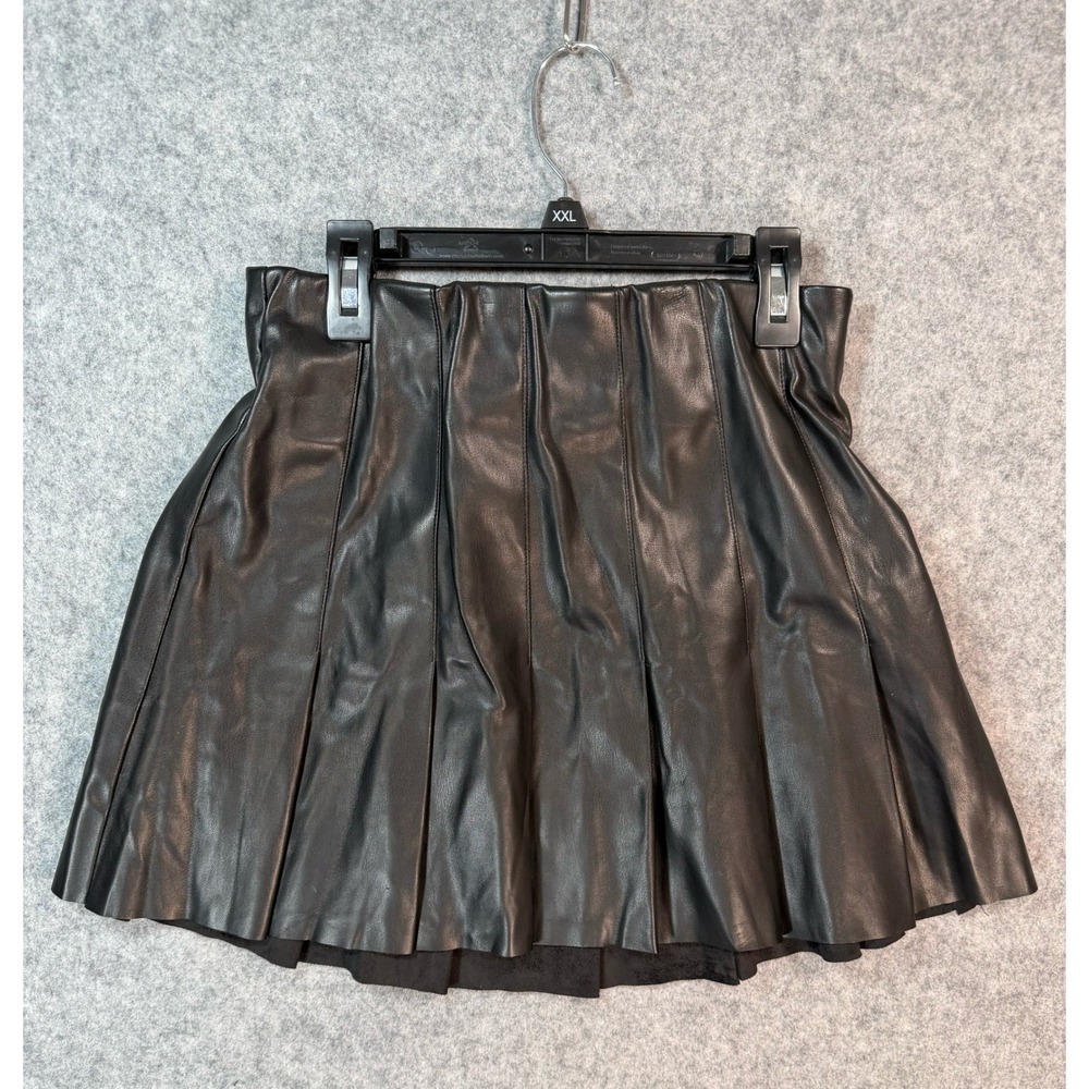 Nia Black Faux Leather Pleated Mini Skirt Vegan Size M